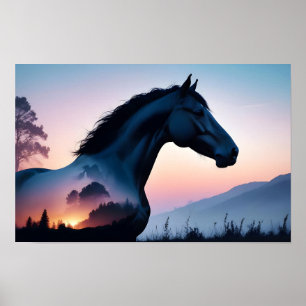 Caballo de doble exposición Naturaleza animal Arte