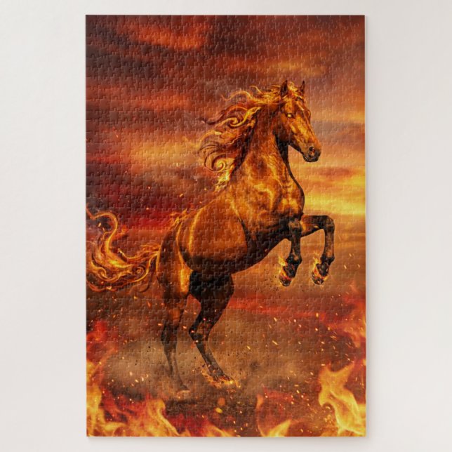 Caballo de Fuego Dorado – Poderoso Rompecabezas de (Vertical)