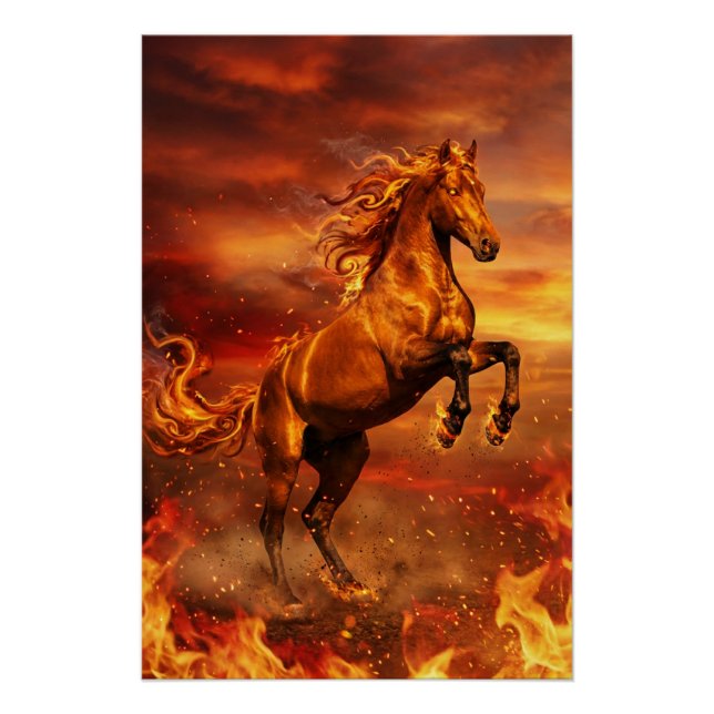 Caballo de Fuego Dorado – Póster de Fantasía Poder (Anverso)
