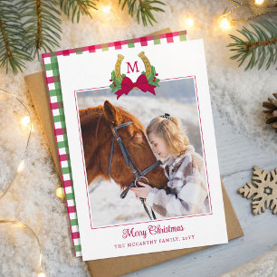 Caballo de herradura de lazo rojo y Navidad foto d