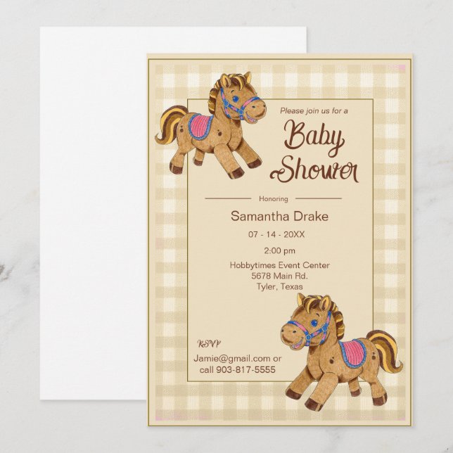 Caballo de juguete de invitación de Baby Shower (Anverso / Reverso)