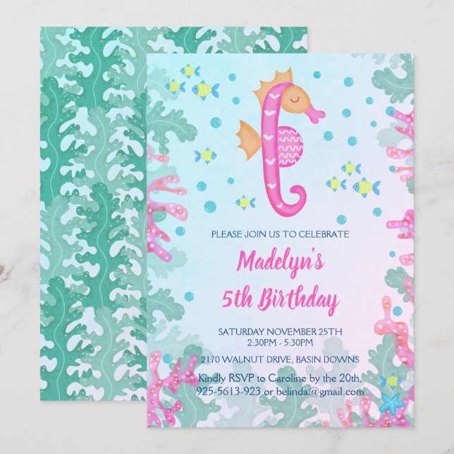 Caballo De Mar Bajo La Invitación De Cumpleaños De (Anverso / Reverso)