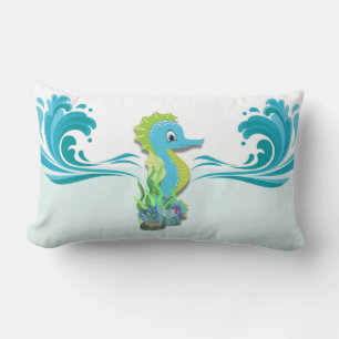 Caballo de mar bebé   Almohada azul lumbar
