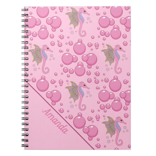 Caballo de mar mariposa en cuaderno rosa Personali (Frente)
