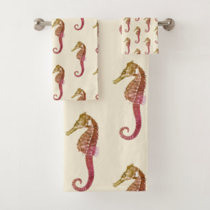 Caballo de mar rojo rosado moderno en crema beige