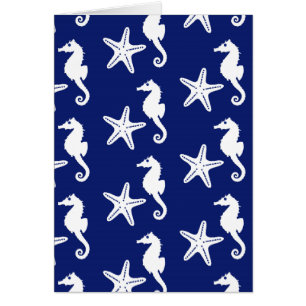 Caballo de mar y pez estrella - azul marino y blan