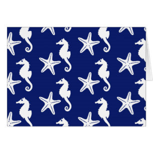 Caballo de mar y pez estrella - azul marino y blan