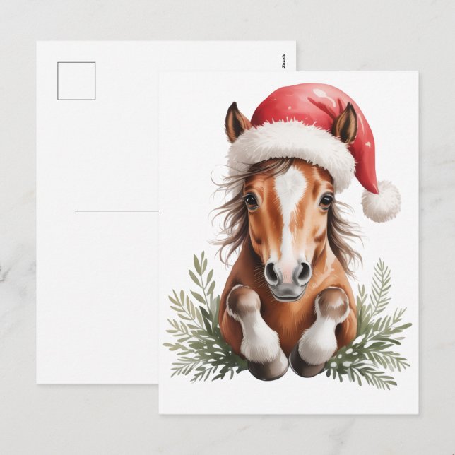 Caballo de Navidad con sombrero de Santa (Anverso / Reverso)