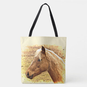 Caballo de oro marrón en bolsa con animal de sol