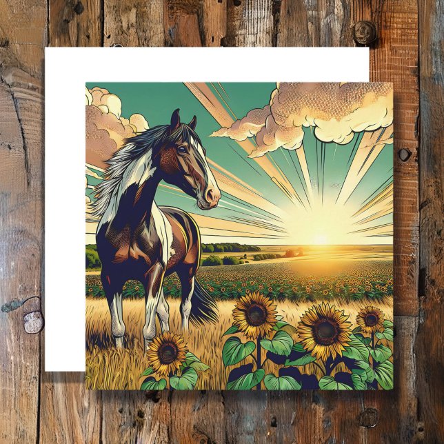 Caballo de Pinto en un campo de girasol (Subido por el creador)