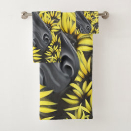 Caballo de Stallion negro y girasoles