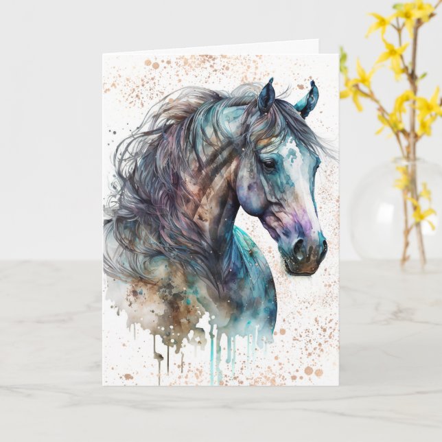 Caballo de sueño | Diseño de acuarela | Tarjeta de (flor amarilla)