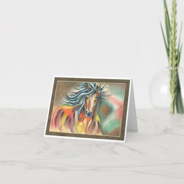 Caballo de tarjeta de nota plegada de 4" x 5,6" pe (Anverso)