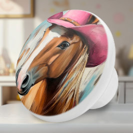 Caballo de vaca con pomo de cerámica Gorra rosa