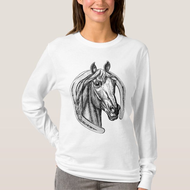 Caballo del vintage y camiseta de la herradura (Anverso)