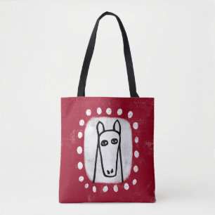 Caballo divertido en la bolsa roja de Tote