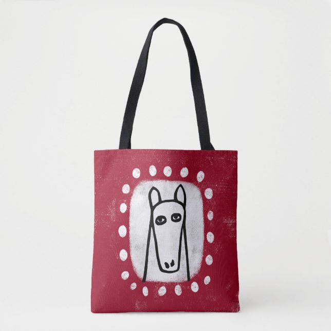 Caballo divertido en la bolsa roja de Tote (Anverso)
