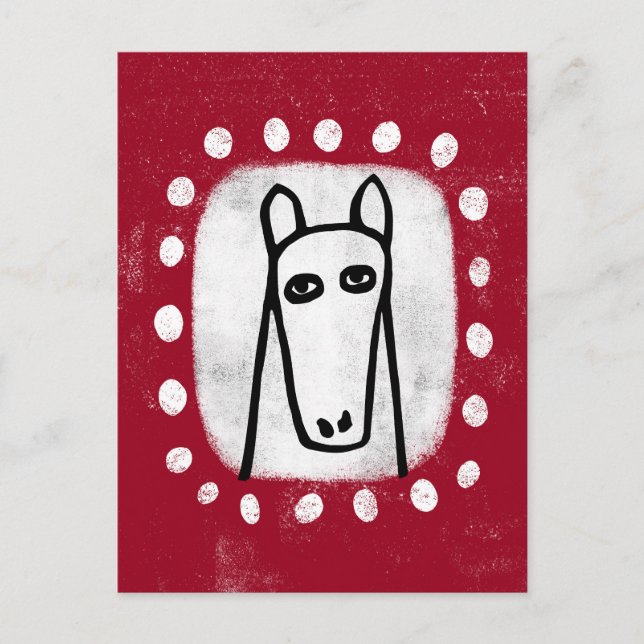 Caballo divertido en la postal roja (Anverso)
