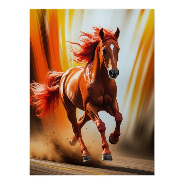 Caballo en Carrera Ardiente – Póster de Arte de En (Anverso)