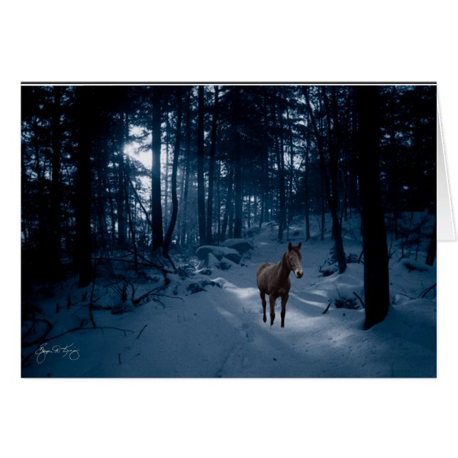 Caballo en una madera azul: Tarjeta (Anverso (Horizontal))