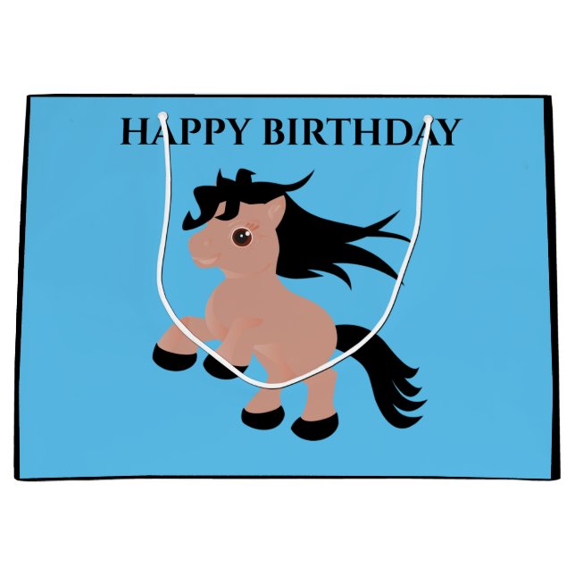 Caballo Feliz cumpleaños bolsa de regalo en azul. (Anverso)