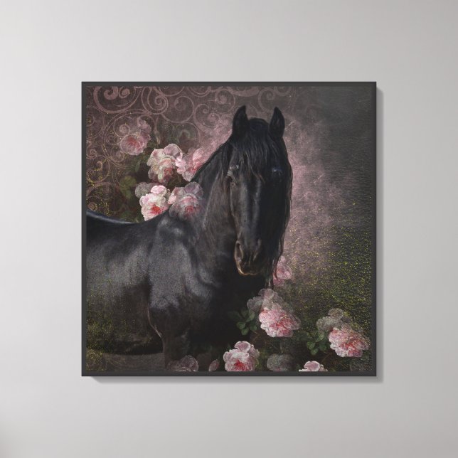 Caballo Friesiano de Belleza Negra - Lienzo envuel (Anverso)