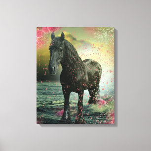 Caballo Friesiano de Belleza Negra - Lienzo envuel