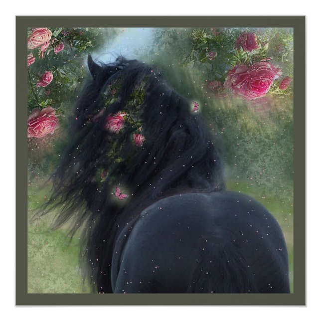 Caballo Friesiano de Belleza Negra - Poster (Anverso)