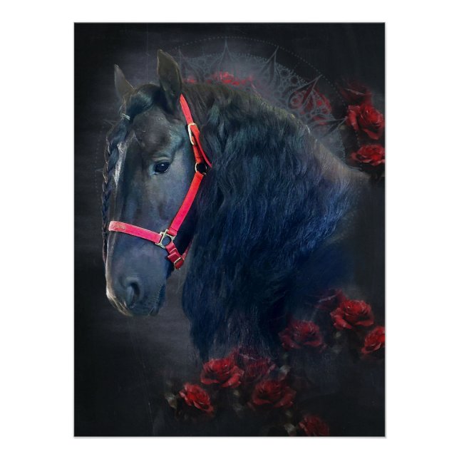 Caballo Friesiano de Belleza Negra - Poster (Anverso)