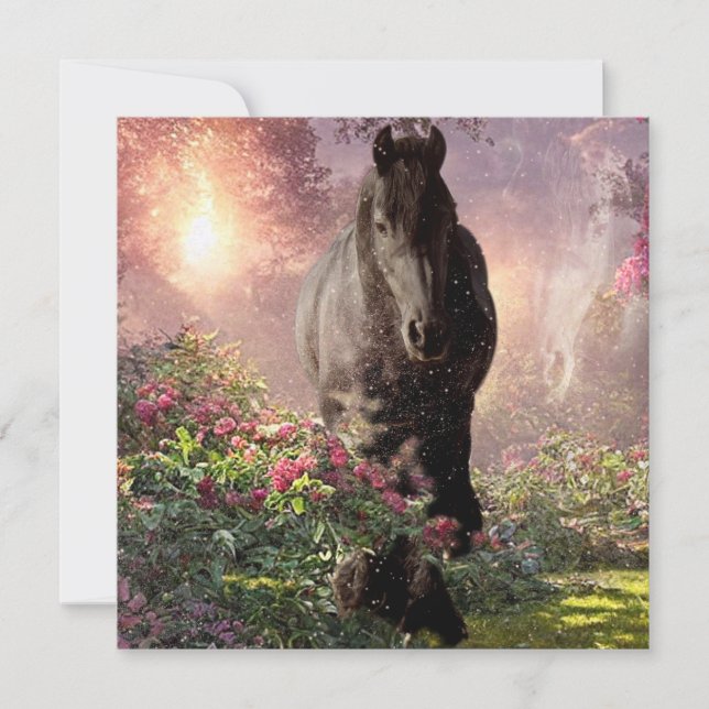 Caballo Friesiano de Belleza Negra - Tarjeta de sa (Anverso)