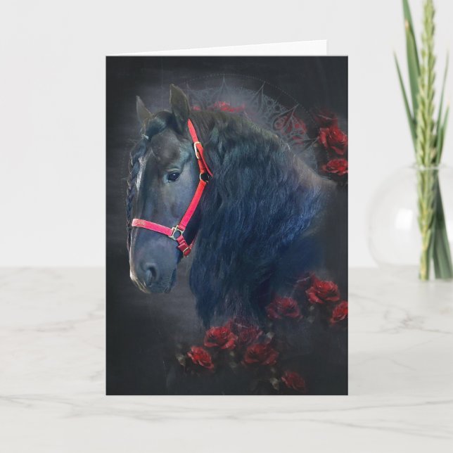 Caballo Friesiano de Belleza Negra - Tarjeta de sa (Anverso)