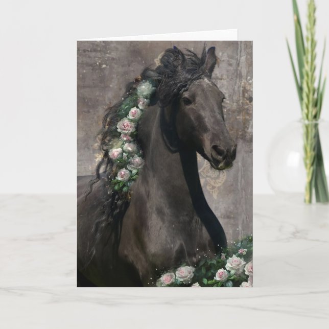 Caballo Friesiano de Belleza Negra - Tarjeta de sa (Anverso)