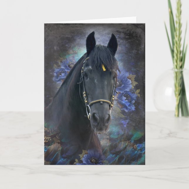 Caballo Friesiano de Belleza Negra - Tarjeta de sa (Anverso)