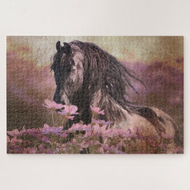 Caballo frisón de belleza negra - rompecabezas (Horizontal)