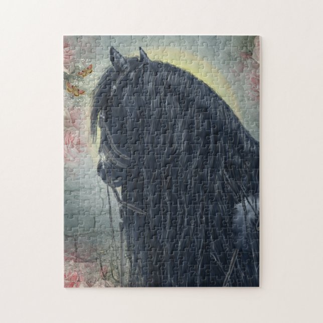 Caballo frisón de belleza negra - rompecabezas (Vertical)