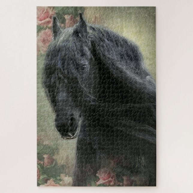 Caballo frisón de belleza negra - rompecabezas (Vertical)