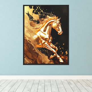 Caballo Galopante de Oro Líquido en Lienzo