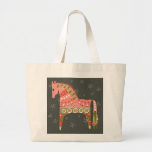 Caballo gigante con copos de nieve y bolsa de toca