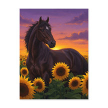 Caballo Girasol al Atardecer Tarjeta Postal de Art