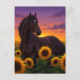 Caballo Girasol al Atardecer Tarjeta Postal de Art