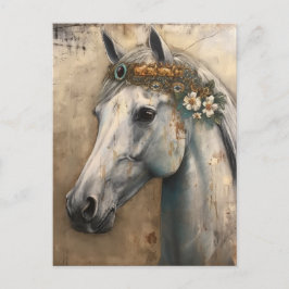 Caballo gris con postal floral