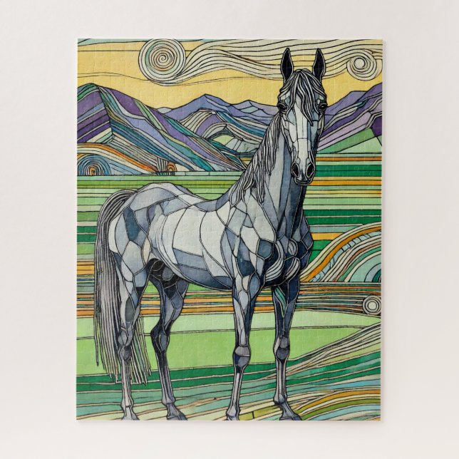 Caballo gris en la pastura 500 piezas rompecabezas (Vertical)