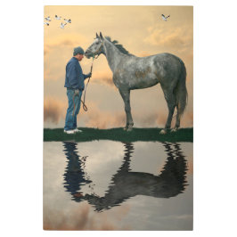 Caballo gris y arte mural Metalizado de Groom OTTB