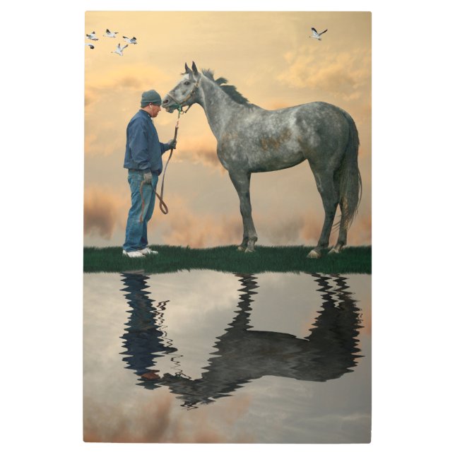 Caballo gris y arte mural Metalizado de Groom OTTB (Anverso)