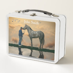 Caballo gris y caja de almuerzo OTTB Groom