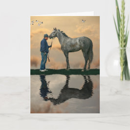 Caballo Gris Y Groom Gracias Tarjeta De Sitting Ma