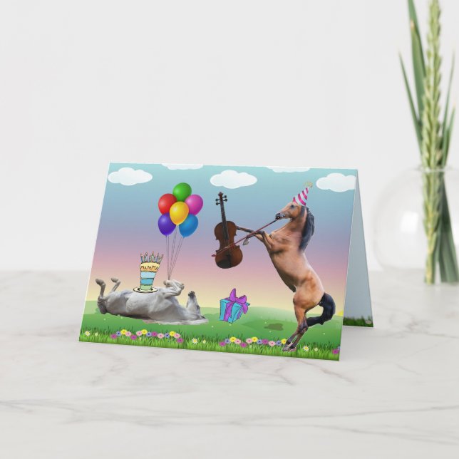 Caballo Jugando La Tarjeta De Cumpleaños Del Violi (Anverso)