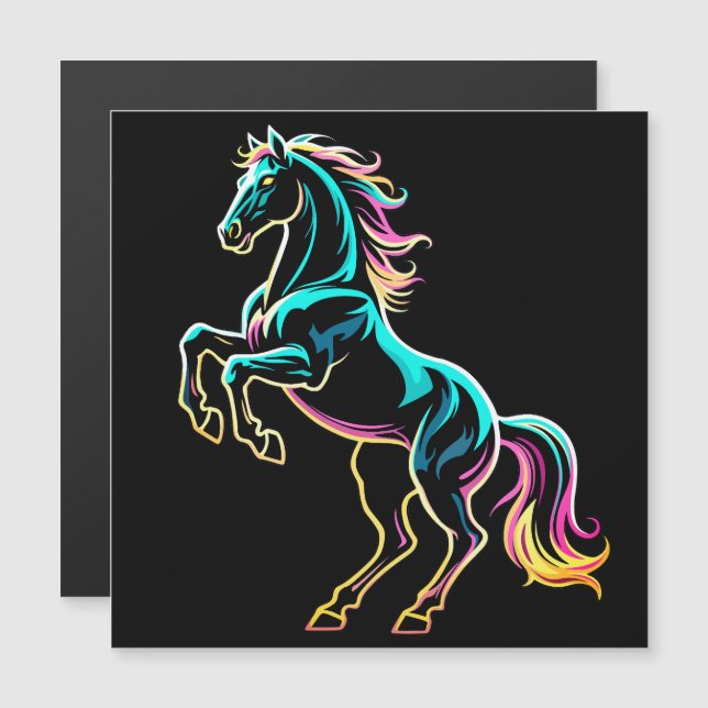 Caballo Luz de Neón Efecto Glitch Estilo Retro (Anverso/Reverso)
