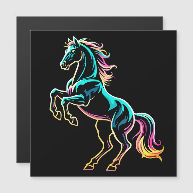 Caballo Luz de Neón Glitch Estilo Retro (Anverso/Reverso)