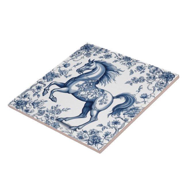 Caballo majestuoso con azulejos índigo (Lado)